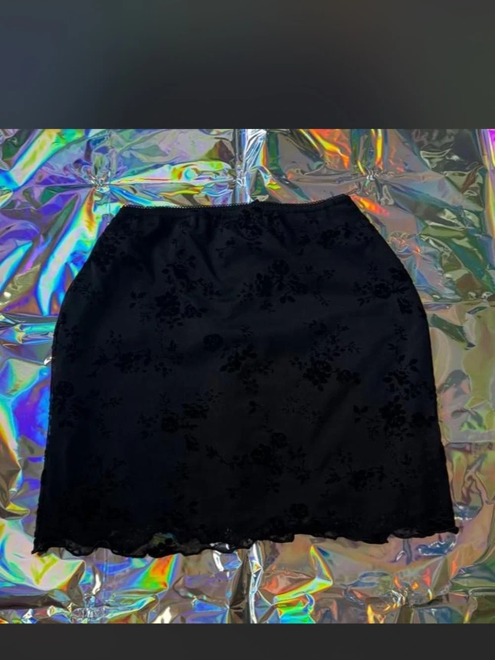 Black Floral Lace-Trim Mini Skirt